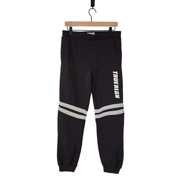 True Religion Logo Spellout Sweatpants Joggers Pants Black Grey Women's Size L - Picture 1 of 7